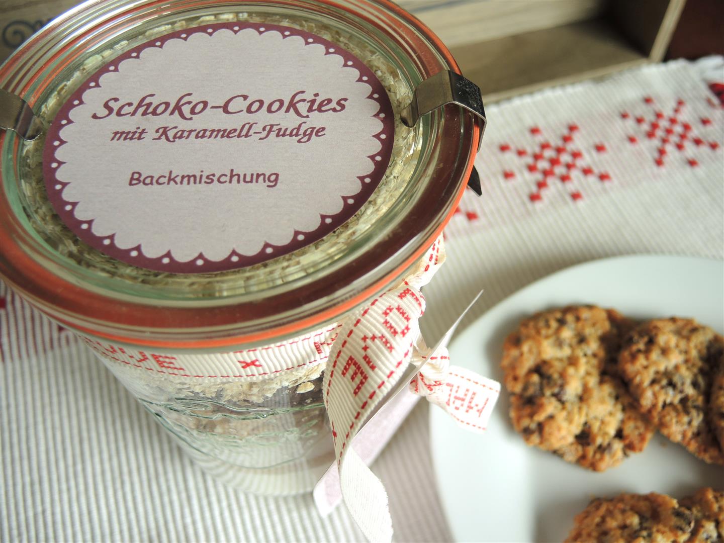 Schoko-Cookies - Backmischung zum Verschenken - Chilirosen